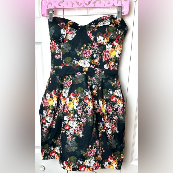 ASOS Petite Strapless Corset Floral Dress Tulle Mesh Skirt Sweetheart Padded - Picture 2 of 15